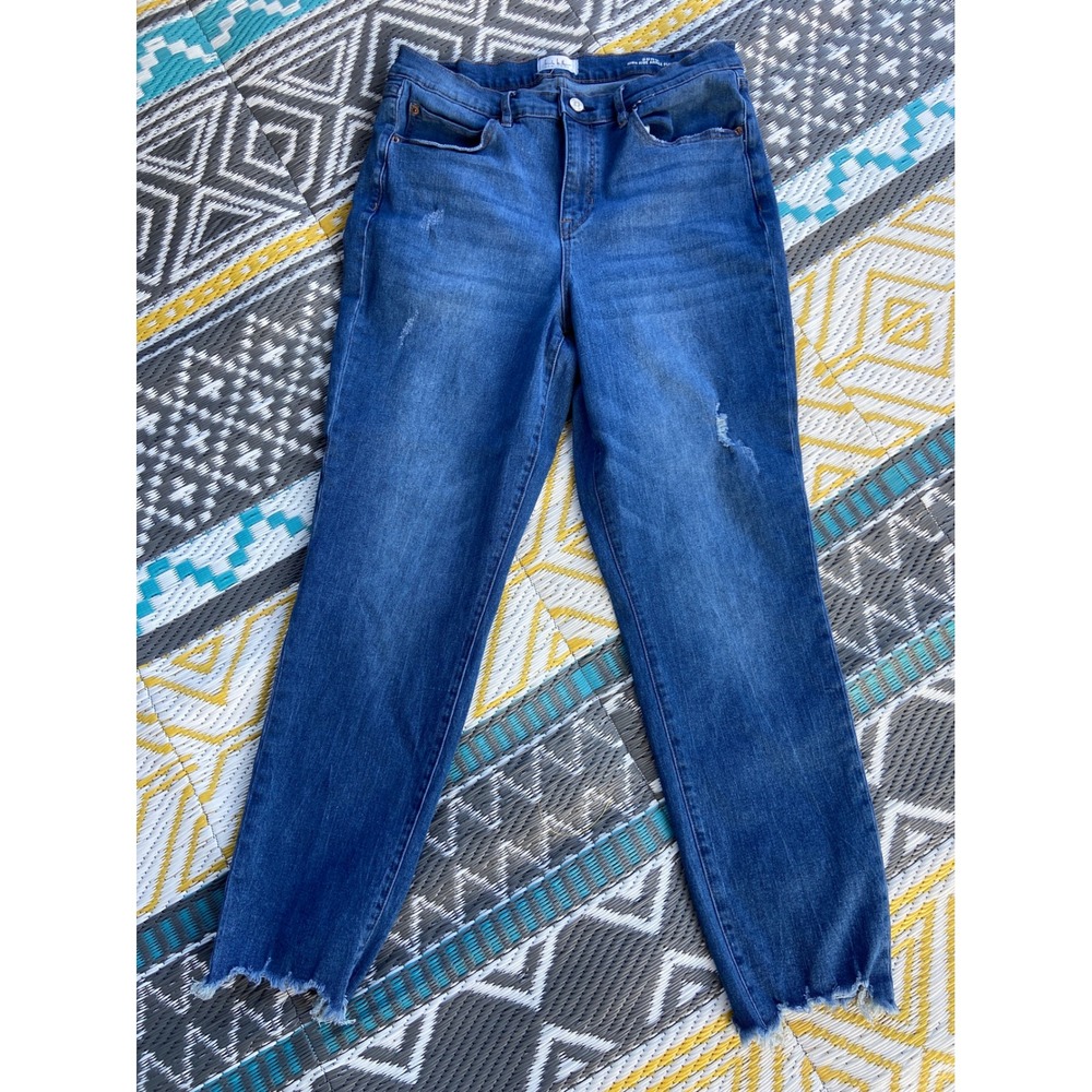 Nicole Miller New York Soho High Rise Ankle Slim Jeans Blue Raw Hem Size 12